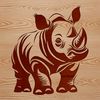 A detailed illustration of a rhino in profile.