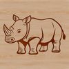 A large gray rhino standing in the savannah, used as a safari animal design.