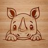 Wildlife Illustrator Template A close-up illustration of a rhino's face peeking out from behind a tree, suitable for various design projects.