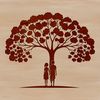 Whimsical Tree Silhouette with Embracing Couple An SVG graphic of a whimsical tree with a couple embracing in its nooks and crannies.