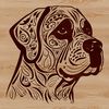 A detailed illustration of a Rottweiler's head with intricate design elements.