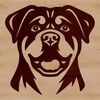 A simple line drawing of a Rottweiler's head, suitable for vector design and use in digital applications.
