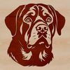 A detailed illustration of a Rottweiler's head, suitable for use in various design projects.