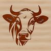 A illustration of a cow's head with details of its face and horns.
