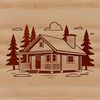 Vector Cottage Design A single-story cabin with a sloping roof and porch, designed as a digital vector graphic.