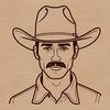 A graphic illustration of a cowboy in a classic pose, suitable for various design applications.
