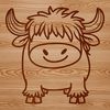 Highland Cattle Illustration An illustration of a Scottish Highland breed cow with distinctive horns standing upright.