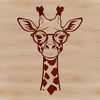 Giraffe Silhouette with Spectacles A giraffe standing on its hind legs with glasses perched on the end of its nose, depicted in vector format.