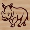 Upright Rhino Line Art A simple line drawing of a cute rhino standing upright on four legs.