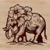 Illustrated standing elephant in a floral setting, designed as vector art for various digital applications.