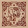 A detailed illustration of a standing elephant with intricate design.