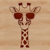 A cartoon-style illustration of a giraffe wearing sunglasses in a natural environment.