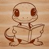A stylized illustration of a salamander reading a book in a fantasy setting.