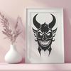 Halloween Devil SVG Art Illustrated depiction of the devil in a dark, ominous setting, suitable for Halloween designs.