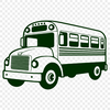 An educational transportation icon featuring a simplified school bus design with clean lines and shapes.