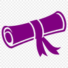 A digital vector illustration of a rolled-up diploma or graduation certificate with a ribbon tied around it.