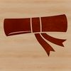 A digital representation of a traditional graduation scroll with rolled paper and a diploma attached.