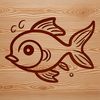 A colorful illustration of a happy fish with rounded features and big eyes.