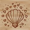 Seaside Delight Illustration A detailed illustration of a seashell adorned with love hearts, perfect for a seaside-themed design.