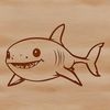 A graphic representation of a shark, a wild animal found in the ocean, depicted in simple vector lines.