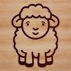 Domesticated Sheep Line Drawing A simple line drawing of a domesticated farm animal with a fluffy coat and curved horns.