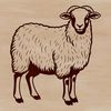 A stylized illustration of a sheep with woolly fleece and gentle expression.
