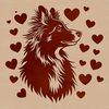 Vector art of a Shetland sheepdog breed featuring a heart-adorned portrait for use in digital designs and crafts.