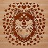 Shetland Sheepdog Illustration with Sweet Touches A close-up illustration of a Shetland Sheepdog's head, designed with heart-shaped details.