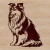 Sweet Sitting Shetland Dog Design A sitting Shetland sheepdog dog with a calm expression.