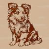 Beautiful Dog Breed SVG Vector Graphic An illustration of a sitting Shetland sheepdog, making it suitable as clip art or vector design for personal projects.
