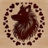 Sweet Shetland Sheepdog Clip Art An adorable cartoon Shetland dog illustration featuring hearts.