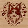 A Shetland sheepdog's head with heart-shaped accents around its eyes, making it suitable for digital artwork and crafts.