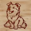 Shetland Sheepdog Silhouette with Gentle Expression A detailed vector illustration of a seated Shetland sheepdog with a calm expression.