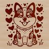 Cute Japanese Dog Illustration with Hearts A sitting Shiba Inu dog with ornate illustrations and love hearts in vector art format.