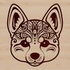 Vector Shiba Dog Portrait A stylized illustration of a Shiba Inu dog's head, featuring ornate details and vector design elements.