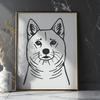 Beautiful Line Art Shiba Inu Dog Face A simple line drawing of a Shiba Inu dog's head with a calm expression.