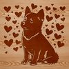 A sitting Shiba Inu dog with love hearts surrounding its body, suitable for use in graphic design projects.