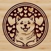 Shiba Inu Face with Heart Surrounds A simple vector design featuring the facial features of a Shiba Inu breed dog, surrounded by heart shapes.