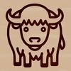 A simple line drawing illustration of a buffalo standing on its hind legs.