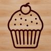 Simple line drawing of a cupcake dessert with frosting and sprinkles.