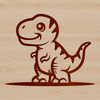 A simple line drawing illustration of a baby Tyrannosaurus Rex dinosaur from the prehistoric era.