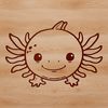 A simple line drawing illustration of a salamander's head and body, featuring the distinctive feathery gills of an axolotl.