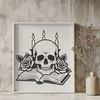 Gothic Skull in Candlelight A detailed illustration of a skull in a Gothic style surrounded by candlelight.