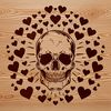 A skull design featuring love hearts, ideal for Halloween decorations or tattoo inspiration.