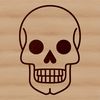 A simple line drawing of a skull with bold lines and minimal details.