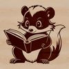 Wild Skunk Reading a Book Illustration A wild animal skunk sitting on the ground with a book in its paws.