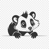 SVG Illustration of a Sneaky Skunk A skunk peeking out from behind foliage, illustrated in vector format.