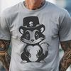 A black-and-white illustration of a skunk wearing a hat, suitable for various crafting and design projects.