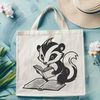 Cute Skunk Reading a Book SVG Clip Art A cartoon skunk character sitting on the ground with a book in front of it, appearing to read.