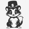 A cartoon illustration of a skunk wearing a hat.